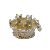Sterling Silver Puppies in the Basket Charm Pendant Vintage c1970