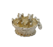 Sterling Silver Puppies in the Basket Charm Pendant Vintage c1970