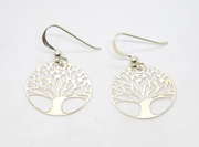 Pair of Sterling Silver Tree Of Life Round Dangly Earrings Contemporary c2010