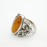 Sterling Silver & Baltic Amber Set Art Nouveau Style Ring Vintage c1970