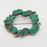 Victorian Scottish Sterling Silver & Malachite Set Wreath Brooch Antique c1860s