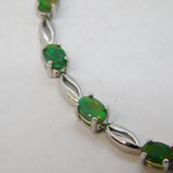Sterling Silver & Green Opal Set Tennis Bracelet Vintage c1990s