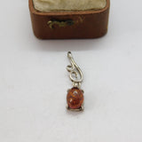 Sterling Silver Floral Cabochon Amber Drop Charm Pendant Vintage c1970