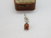 Sterling Silver Floral Cabochon Amber Drop Charm Pendant Vintage c1970