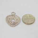Sterling Silver Heart & Star Of David Patterned Charm Pendant Vintage c1970