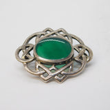 Sterling Silver Green Malachite Celtic Knot Brooch Vintage c1970