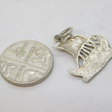 Sterling Silver Viking Ship Charm Pendant Vintage c1970s