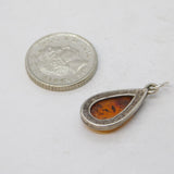 Sterling Silver Baltic Amber Drop Charm Pendant Vintage c1970s