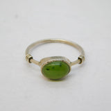 Sterling Silver & Cabochon Green Jade Set Dress Ring Vintage c1970s