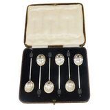 Art Deco Boxed Set of Sterling Silver Coffee Bean Teaspoons Antique Sheffield