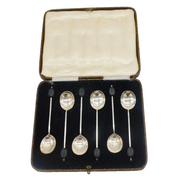 Art Deco Boxed Set of Sterling Silver Coffee Bean Teaspoons Antique Sheffield