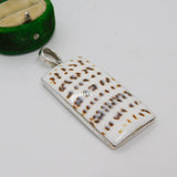 Large Sterling Silver Cowrie Shell Set Drop Pendant Vintage c1970