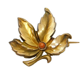 19th Century French 18ct Gold 'Fix' Plated Coral Set Leaf Brooch Antique c1890