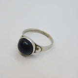 Sterling Silver Cabochon Round Black Onyx Studio Band Ring Vintage c1990 Size M