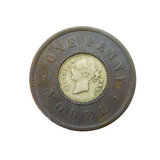 Queen Victoria One Penny Model Coin Token Antique 1844