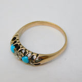 Victorian 9ct Gold, Turquoise & Diamond Boat Ring Antique c1880