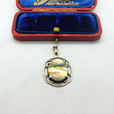 Sterling Silver & Abalone Shell Shimmering Drop Pendant Vintage c1970