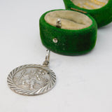 Sterling Silver Diamond Cut St Christopher Round Charm Pendant Vintage c1970