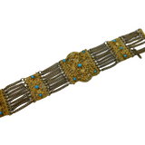 19th Century Austro-Hungarian Gilt Metal & Turquoise Mesh Bracelet Antique