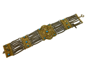 19th Century Austro-Hungarian Gilt Metal & Turquoise Mesh Bracelet Antique