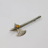 Scottish Sterling Silver Citrine Textured Celtic Axe Brooch Pin Vintage c1950