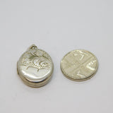 Sterling Silver Textured Floral Pattern Oval Locket Charm Pendant Vintage c1970
