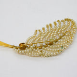 20th Century Gold Plated Seed Pearl Set Feather Brooch Antique c1920 Art Deco