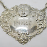 Sterling Silver Cherub & Vine Leaf Large Port Decanter Label Vintage Birmingham