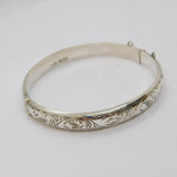 Sterling Silver Floral Pattern Hingled Bangle Bracelet Vintage 1959 Birmingham