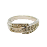 Sterling Silver Multi-Stone Diamond Set Deco Style Ring Vintage c1990 Size N 1/2