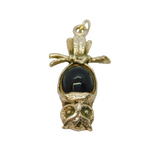 Sterling Silver Black Enamel Upside Down Wise Owl Charm Pendant Vintage c1970s