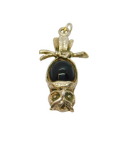 Sterling Silver Black Enamel Upside Down Wise Owl Charm Pendant Vintage c1970s