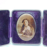 Edwardian Travelling Frame with Porcelian Plaque Depicting Young Girl c1910