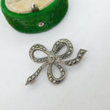 Sterling Silver Marcasite Set Bow Ribbon Brooch Antique c1920 Art Deco
