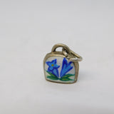 Sterling Silver Guilloche Enamel Edelweiss Cowbell Charm Pendant Antique c1930