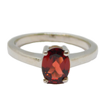 Sterling Silver Oval Garnet Solitaire Dress Ring Vintage c1970 Size N