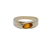 Sterling Silver Baltic Amber Patterned Band Studio Ring Modern c1990 Size R 1/2