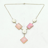 Sterling Silver, Pink Quartz & Shell Set Dress Necklace Vintage c1980