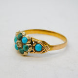 19th Century 15ct Gold, Turquoise & Pearl Floral Dress Ring Antique c1860s
