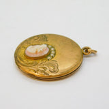 Victorian Rolled Gold, Seed Pearl Cameo Set Locket Pendant Antique c1880s
