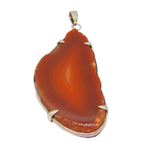 Sterling Silver Carnelian Banded Agate Slice Pendant Vintage c1970