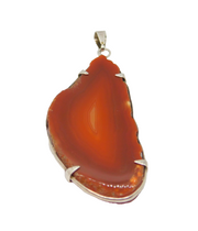 Sterling Silver Carnelian Banded Agate Slice Pendant Vintage c1970