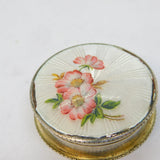 Sterling Silver & Enamel Floral Decorated Pill Box Antique 1911 Birmingham AF
