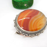 Victorian Sterling Silver Red Banded Agate Brooch Pin Antique c1860