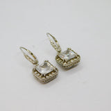Pair of Sterling Silver CZ Cushion Style Leverback Drop Earrings Modern c1990