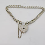 Sterling Silver Double-Link Charm Bracelet Heart Lock Clasp Vintage London
