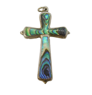 Sterling Silver Abalone Set Cross Charm Pendant Vintage c1970s