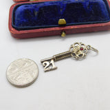 Sterling Silver 21st Birthday Key Charm Pendant Vintage c1970