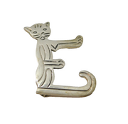 Sterling Silver Modernist Cat Initial E Brooch Vintage c1970