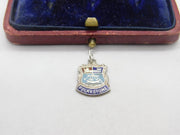 Sterling Silver and Enamel Travel Shield Folkestone Charm Pendant Vintage c1970